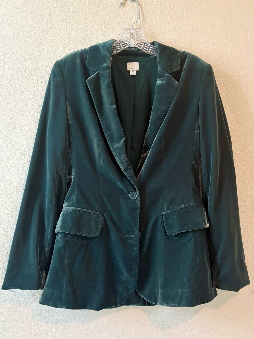 a new day Teal Velvet Single-Button Blazer, Size XS
